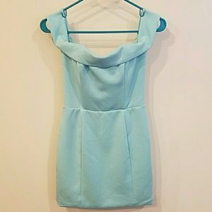 Kittenish Off-the-Shoulder Mint Blue Mini Dress